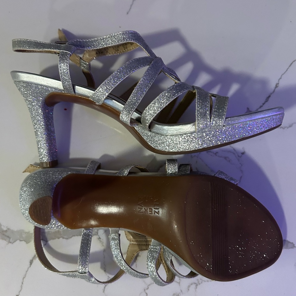 Naturalizer Glittering Silver Strappy Heels